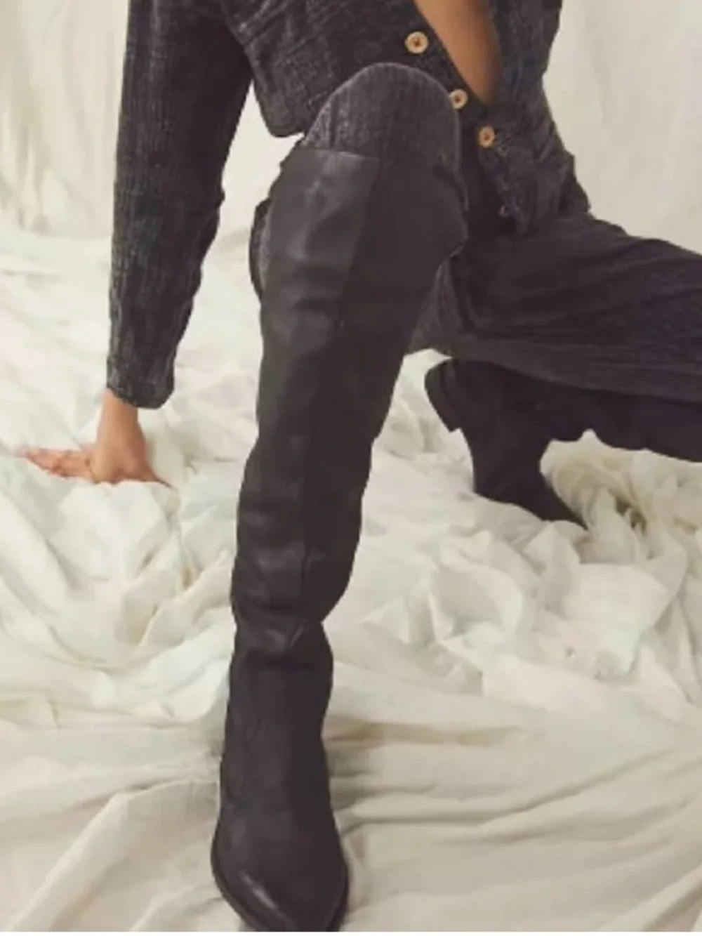 Free People Brenna Over the Knee Boots Black 36 Festival Rodeo Western Cowgirl